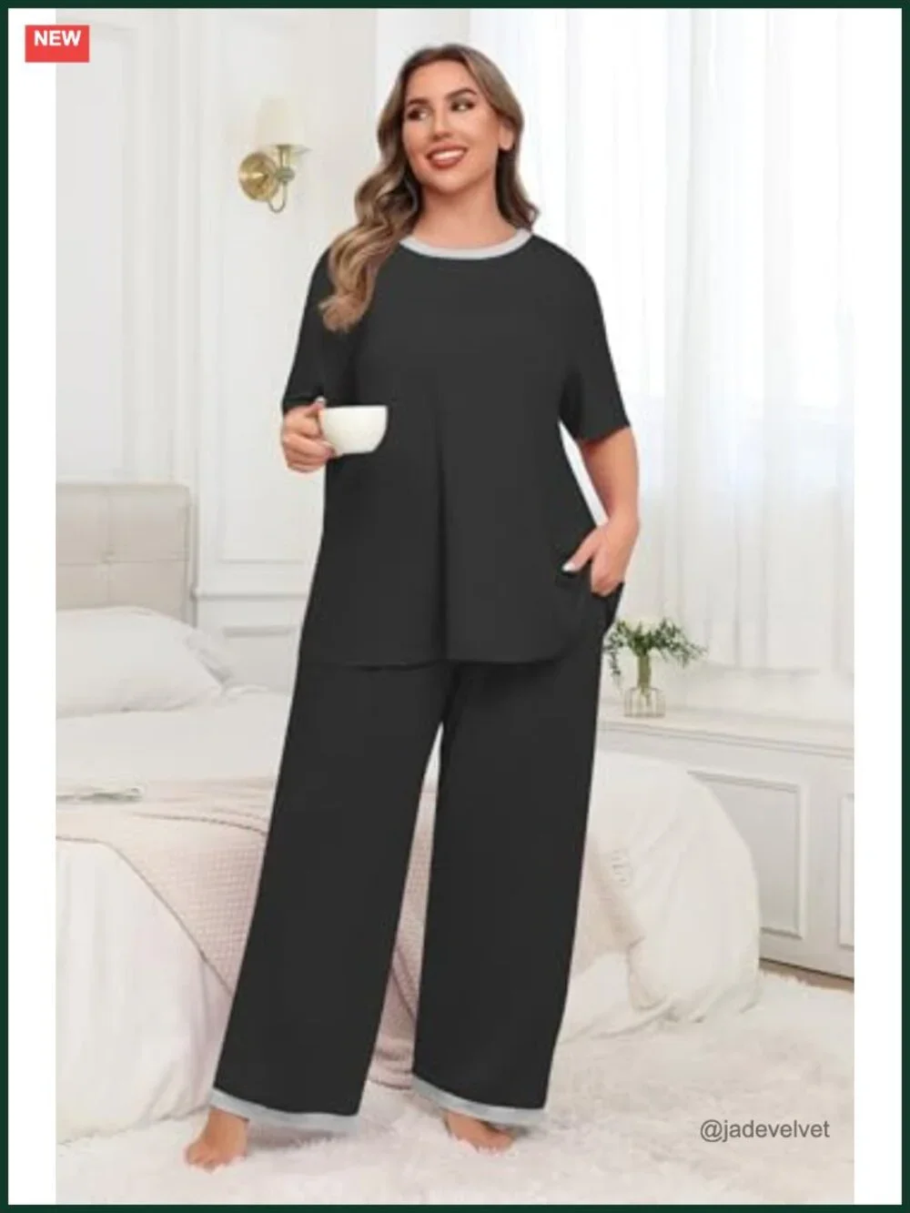 Plus Size Pajama Set 2 Piece Short Sleeve Lounge with Pockets